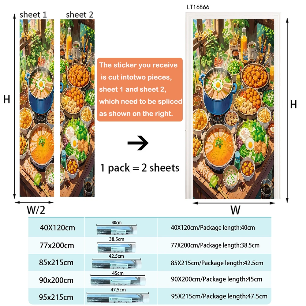 3D Realistic Food Fridge Sticker Waterproof Self-adhesive Peel and Stick Refrigerator Door Cover Decal Kitchen Decor Mural