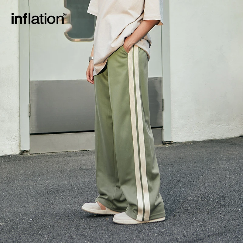 INFLATION Vintage Stripe Track Pants Men Elastic Waist Wide Leg Pants