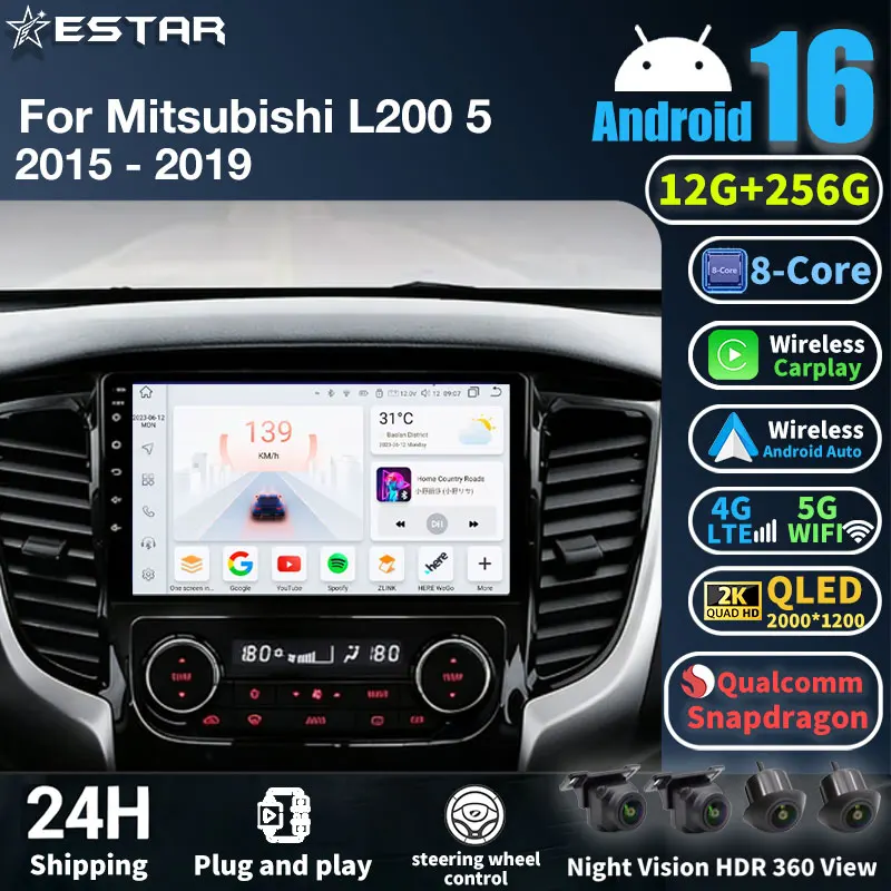 

Автомагнитола Android 16 для Mitsubishi L200 5 2015-2019, QLED GPS мультимедийный плеер, навигационная система, стерео, беспроводной Carplay, Auto BT