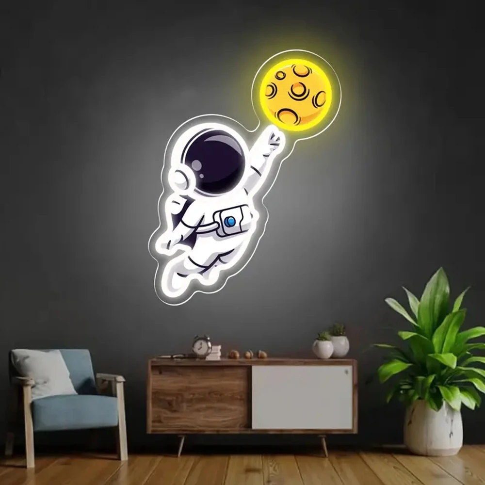 

Astronaut Catching Moon Artwork Acrylic Neon Sign Kids Room Bedroom Wall Decoration Custom Led Neon Light Personalized Gifts