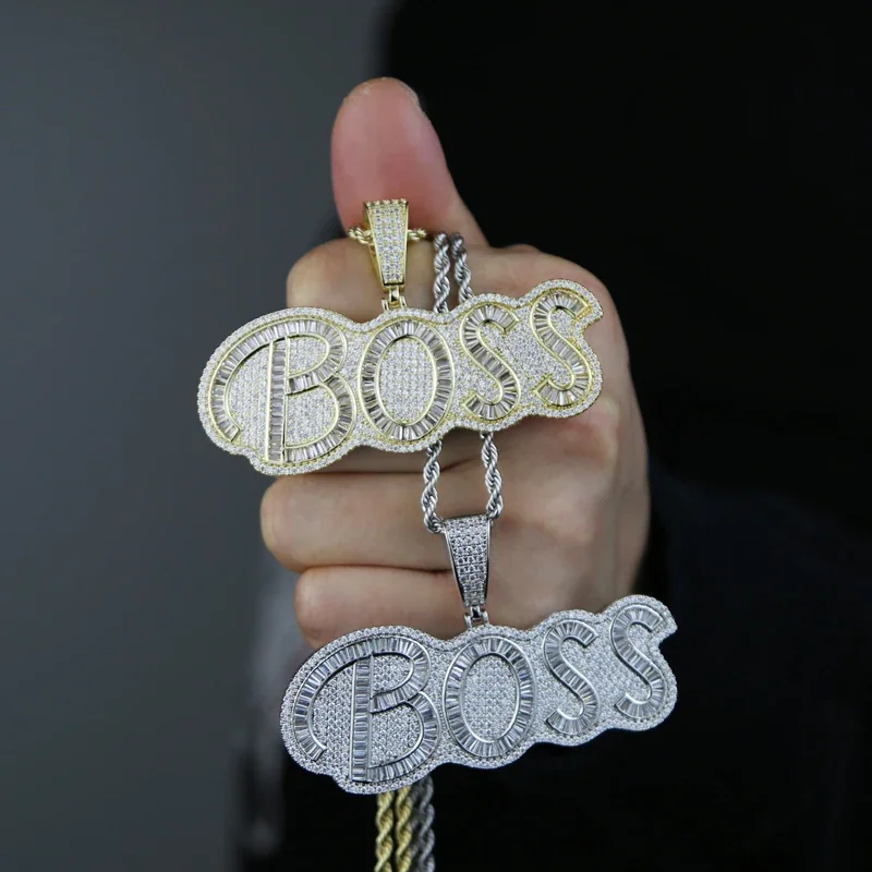 رسالة بوس كول إثارة روك الشرير قلادة مثلج خارج بلينغ مايكرو معبد 5A تشيكوسلوفاكيا الرجال الهيب هوب مجوهرات #5