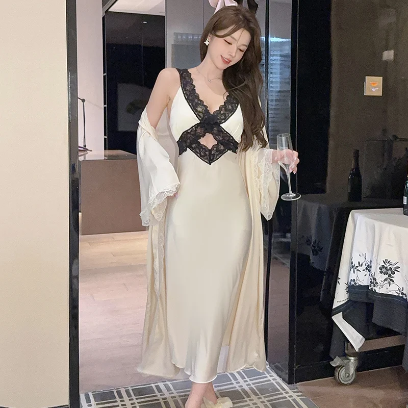 

DAIMELU sleepwear sexy pajamas women's summer senior gentle suspender French nightgown female nightdress suit lady nightwear set