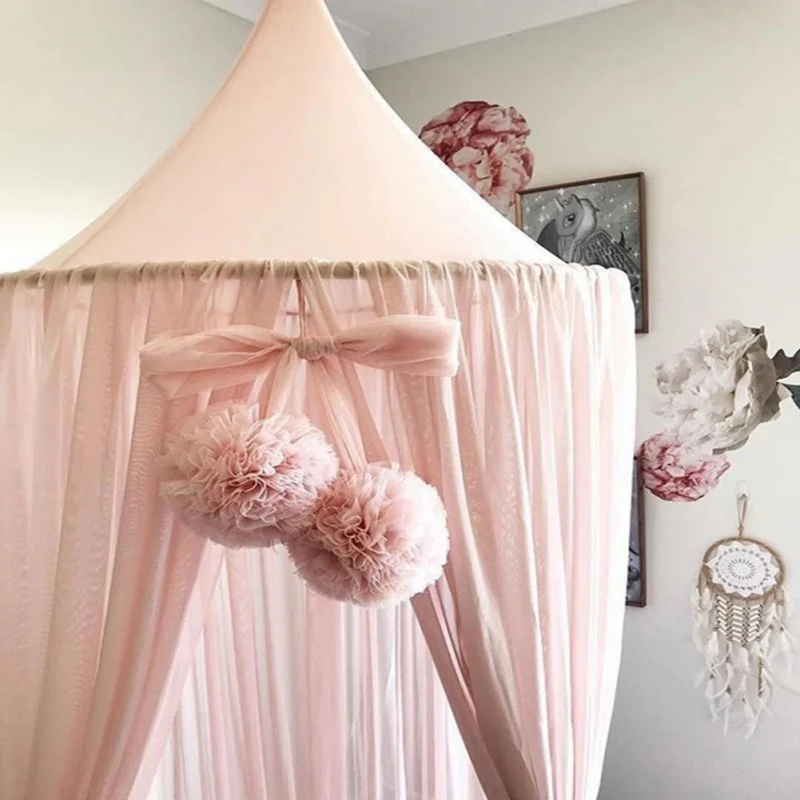 Flower Ball Bed Decor Baby Bed Hanging Canopy Pompom Drop Ornament Baby Crib Accessories Wall Pendant Decoration for Kids Room