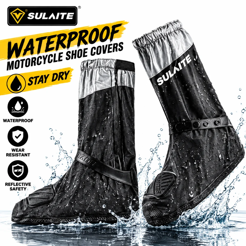 Motorcycle Gear For Woman - SUlaite-モーターサイクリスト用の再利用可能な保護靴カバー,サイクリングシューズ用の防水性と反射性