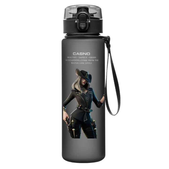 Fortnite Outdoor 560 ml Wasserbecher aus schwarzem Kunststoff, lichtbeständig, Cartoon, großes Fassungsvermögen, für Camping, tragbar, für Reisen,