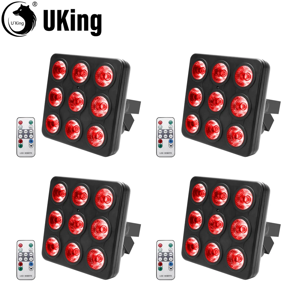 U'King 4Pcs/Set 30W Square Par Lights 9X10W RGBW LEDs Stage Effect Lighting DMX512 Strobe Lights For DJ Show Concert Party KTV