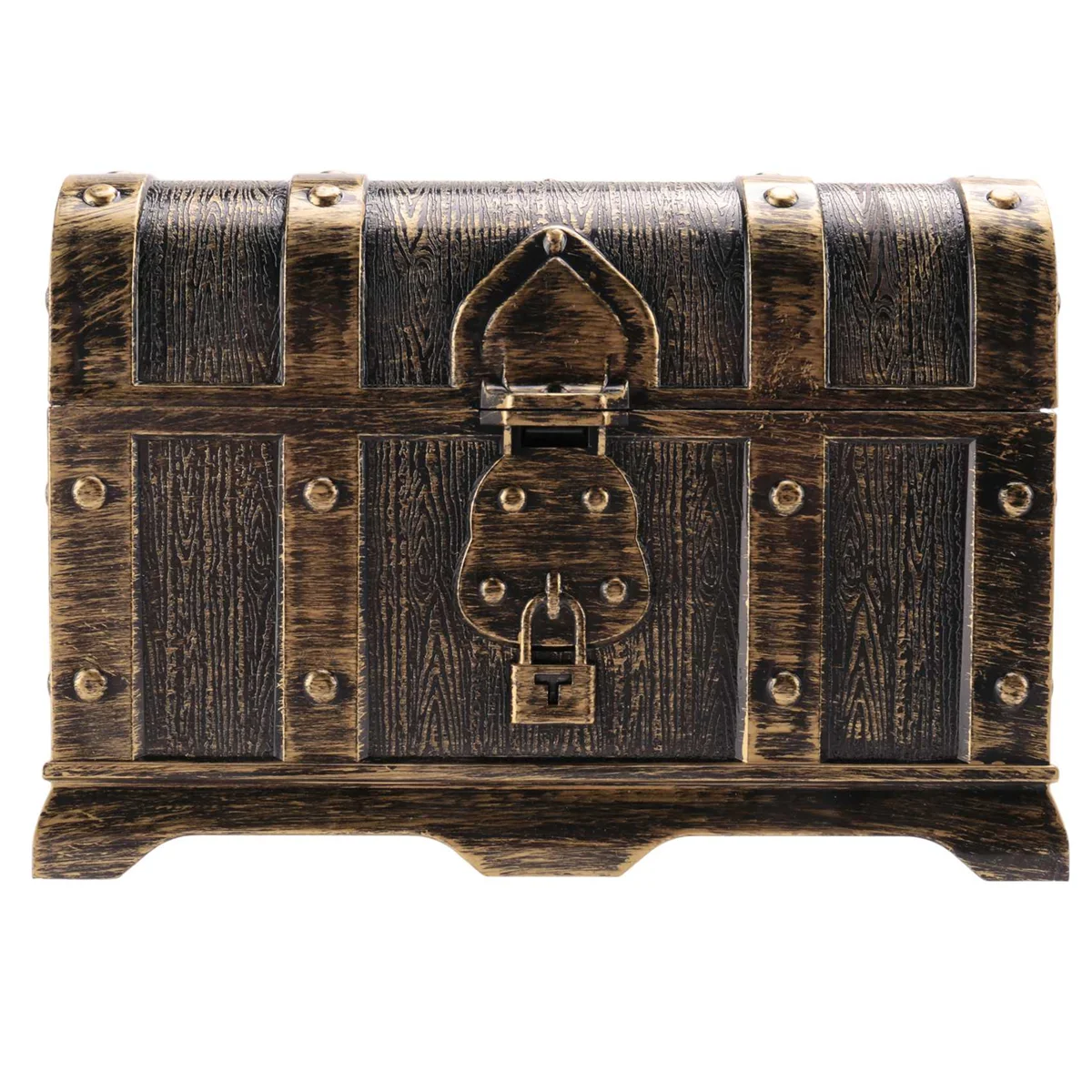 Cofre decorativo del tesoro pirata, caja de plástico para joyería, recuerdo, juguete, decoración de fiesta, gran tamaño, bronce