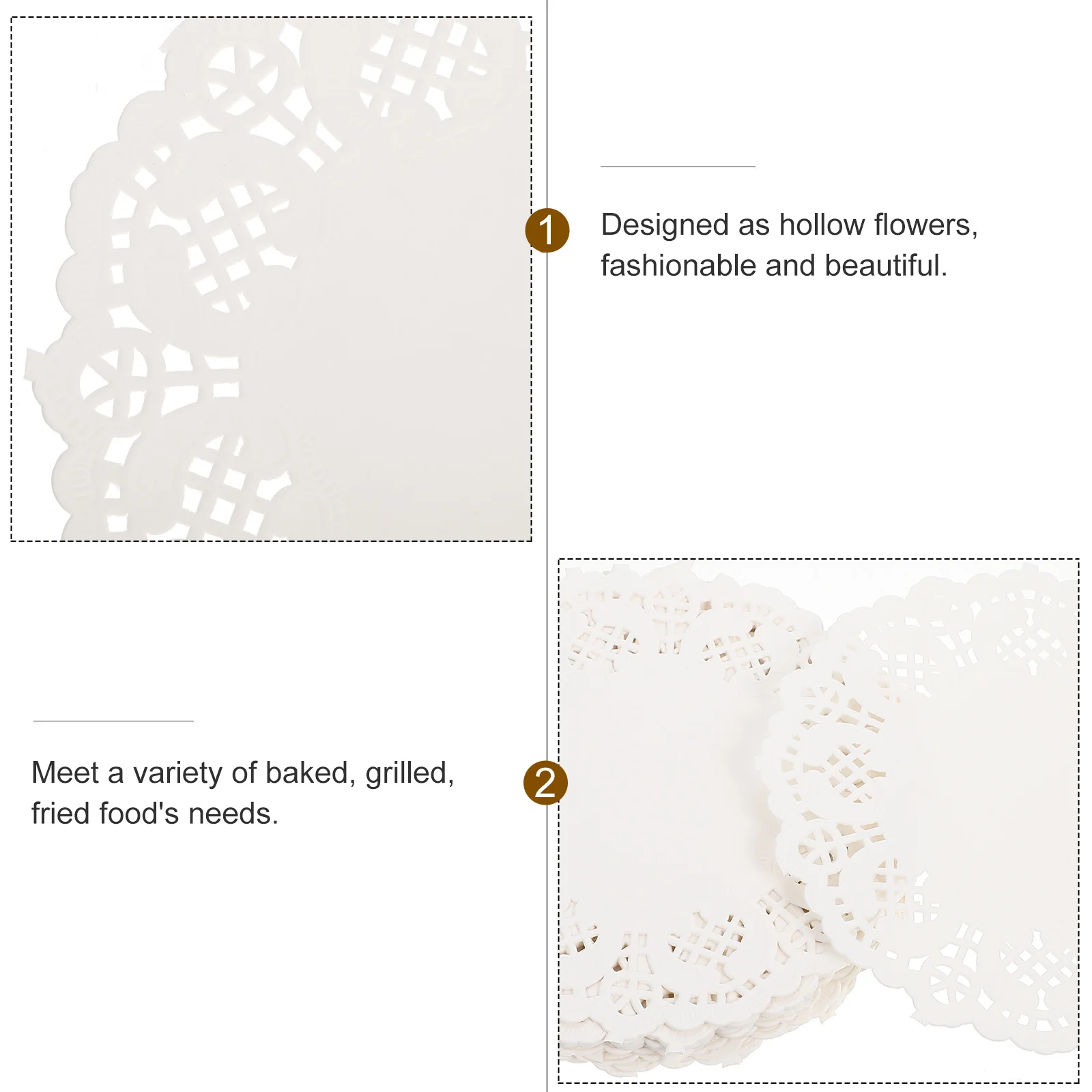 BESTOMZ 100 centrini monouso in carta di pizzo bianco che assorbono l'olio, per torte, per imballaggio, con rivestimento in carta da 55" (modello casuale)