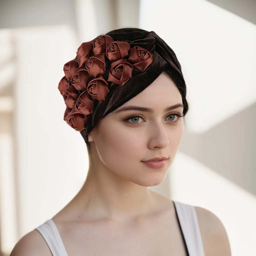 Rosa fiori velluto turbante berretti per le donne copricapo musulmano Bandana islamico foulard cofano testa femminile avvolge perdita di capelli