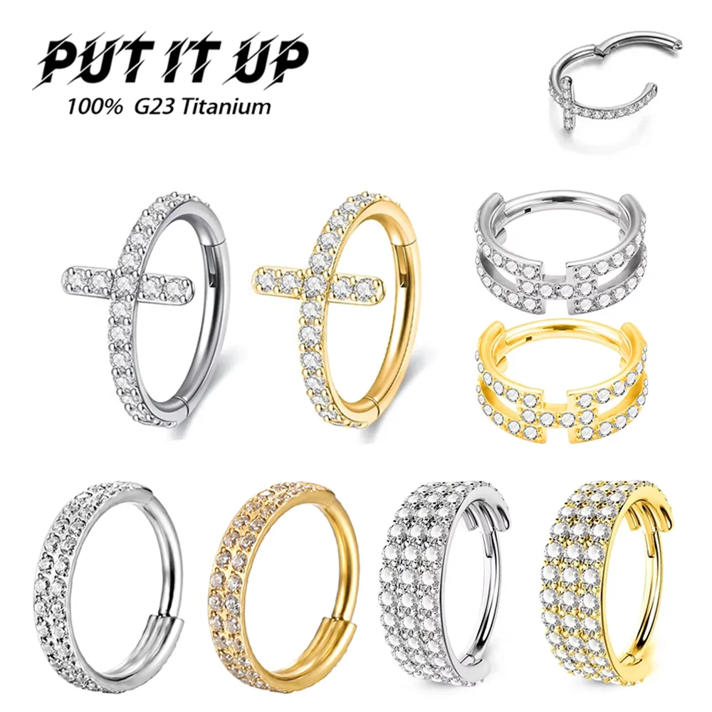 

PUTITUP Official ASTM F136 Titanium 16G Multilayer Zirconia Septum Nose Ring Combo Ring Cartilage Ring Body Piercing Jewellery