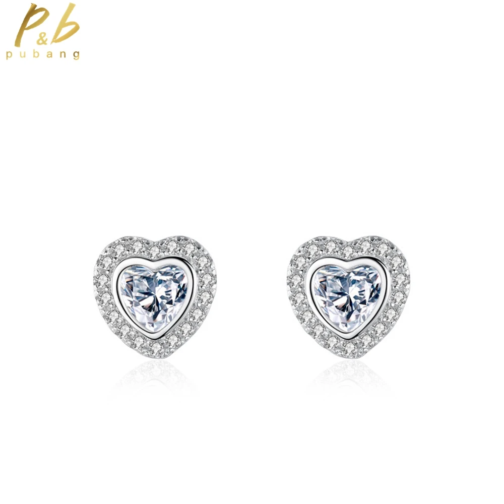 

PuBang Fine Jewelry Solid 925 Sterling Silver High Carbon Diamond Luxury Heart Stud Earrings for Women Party Gifts Drop Shipping