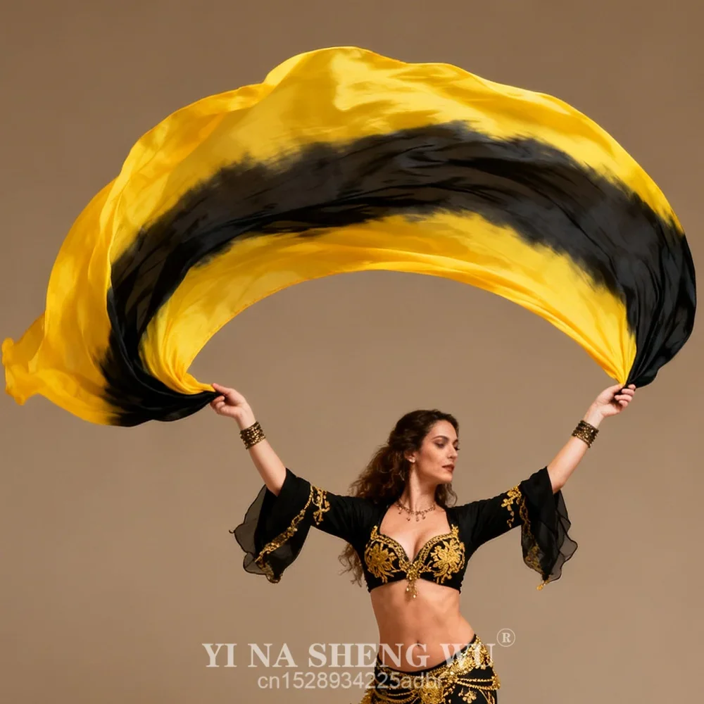 

Шелковый веер для танца живота, натуральный шелк, для ритуальных танцев, церковных служб, хвалебств, градиентный цвет, на заказ, желто-черный