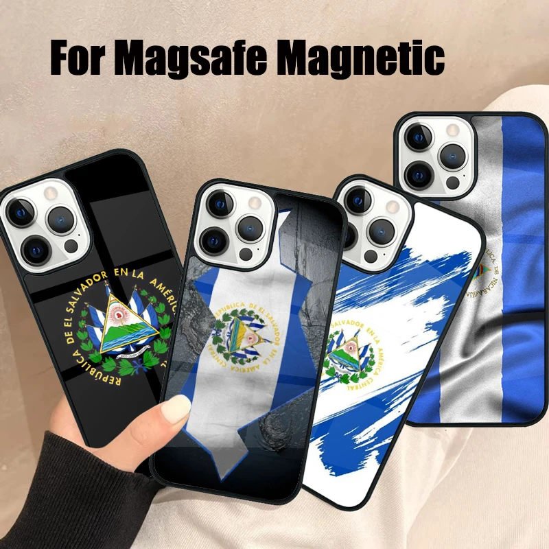 السلفادور العلم جراب هاتف آيفون 17 الهواء 16e 15 14 13 12 11 برو ماكس زائد Magsafe اللاسلكية المغناطيسي غطاء