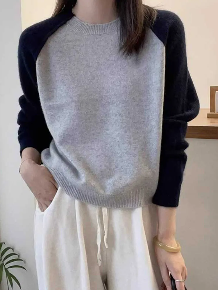 

Trendy Color Blo Knitwear Wool Loose Long Sve round Ne Pullover Slimming Top Age Reducing Design Fall Sweater