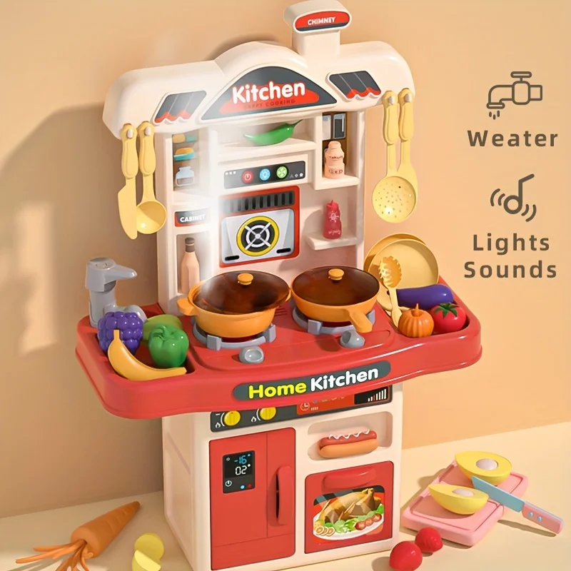 Realistico gioco di finzione giocattolo da cucina per bambini, set da gioco da chef accessori da cucina, luci e suoni, per regali per bambini e ragazze