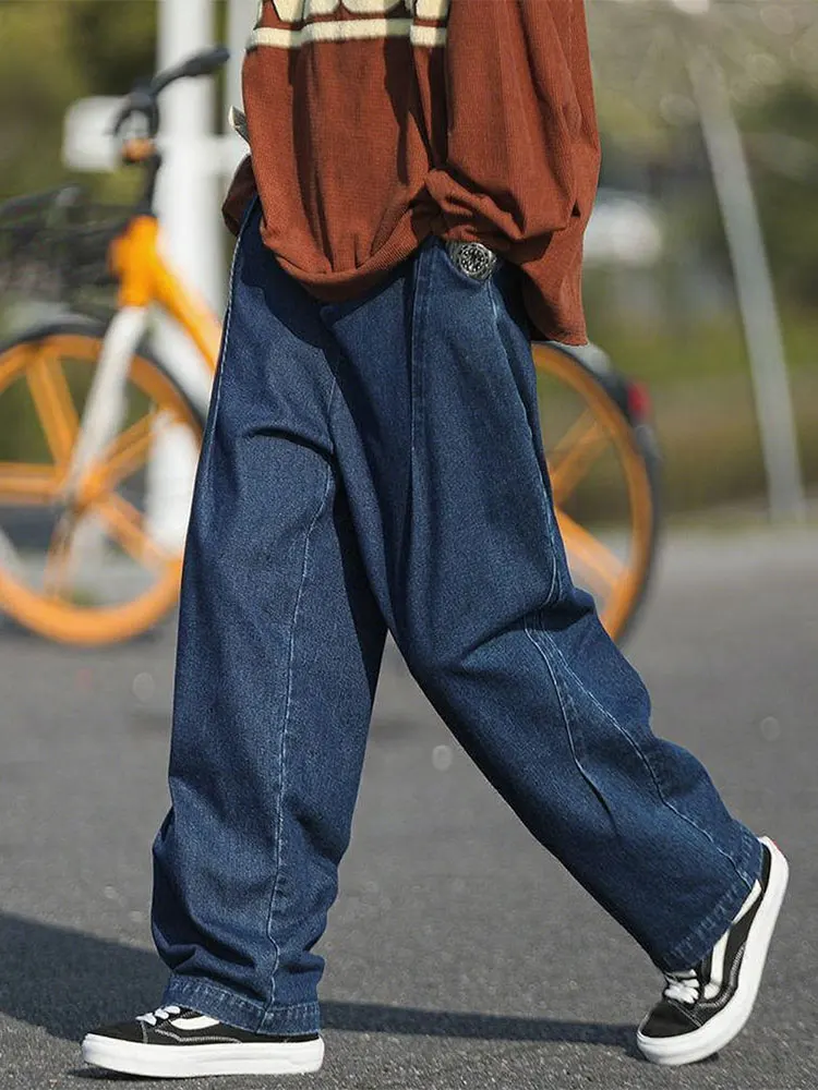 

Винтажные широкие мешковатые брюки, мужские прямые повседневные джинсы большого размера, японские свободные ковбойские длинные брюки