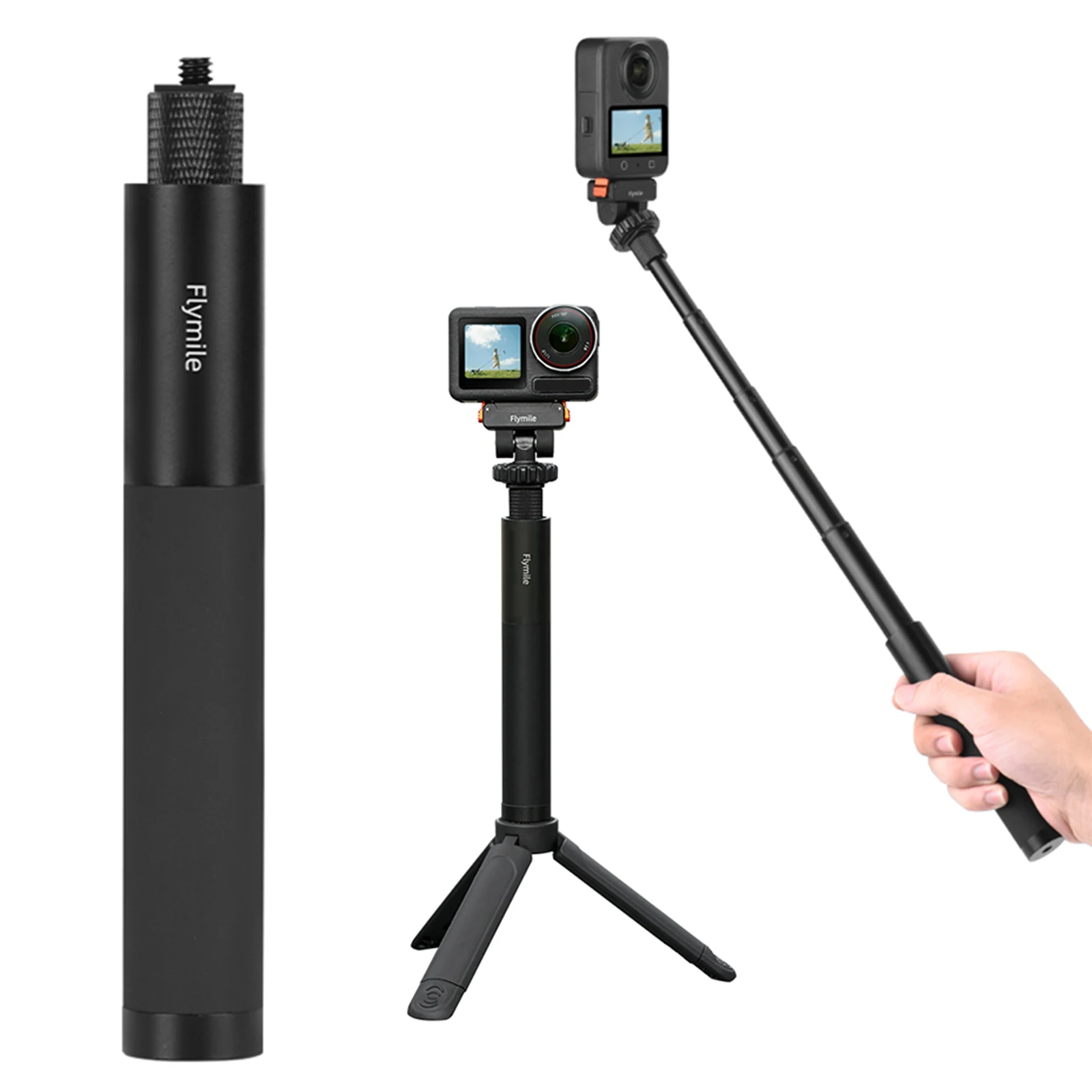 Selfie-Stick aus Aluminiumlegierung mit Verstellbarem Griff für Insta360 Go Ultra/X5/Pocket 3 Actionkameras