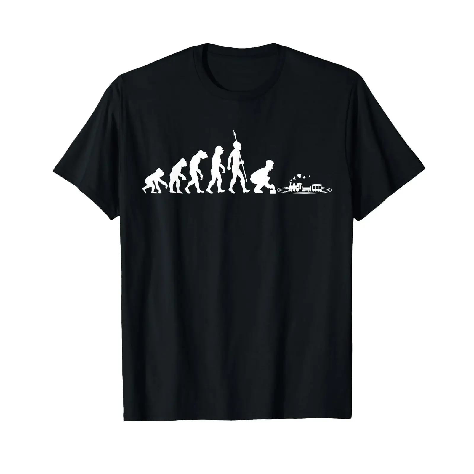 KGUS Designs Herren-T-Shirt, schwarz, schlicht, Karikatur, klassische Evolution, Miniatur-Lokomotive, Vintage-Look, gewaschen, vielseitig einsetzbar.