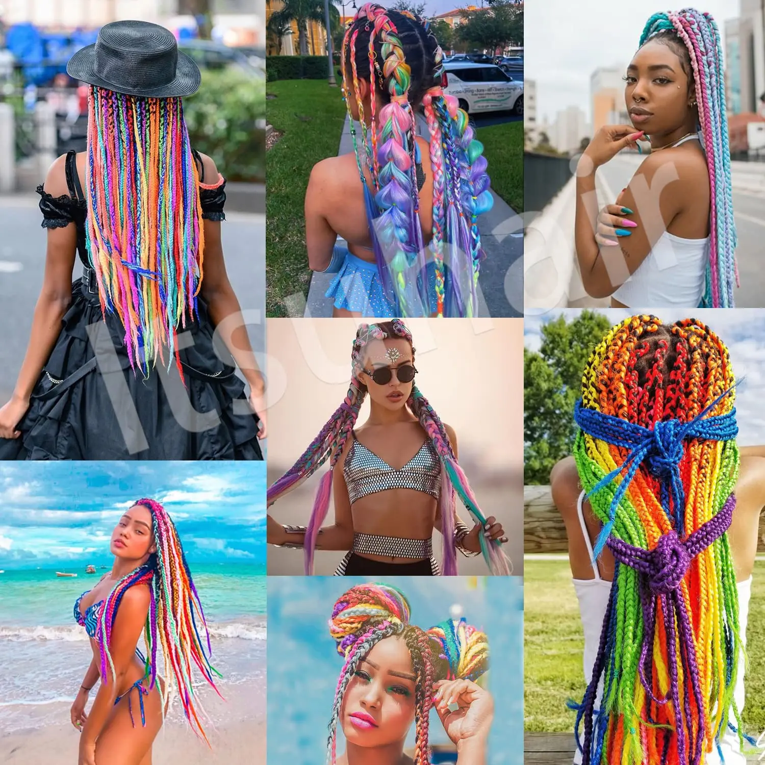 Christmas Colorful Braiding Hair Jumbo Extensions Glow in the Dark Hair 24inch 3packs 100g/pack Synthetic Rainbow Multicolor