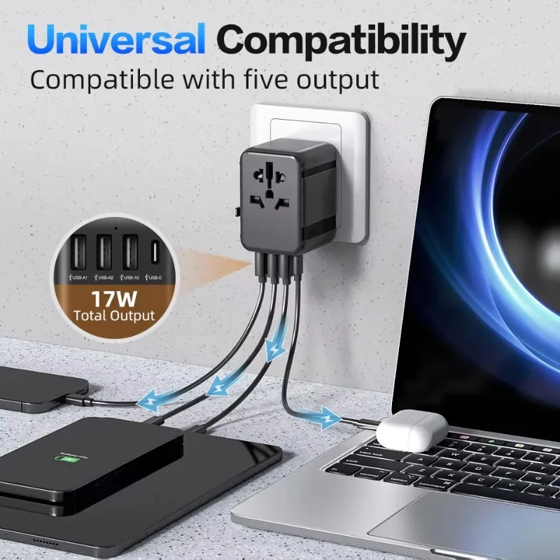 Worldplug International Plug Converter Adaptor Worldwide Travel Charger Universal Adapter Plug Socket with 3 Usb and Type-c
