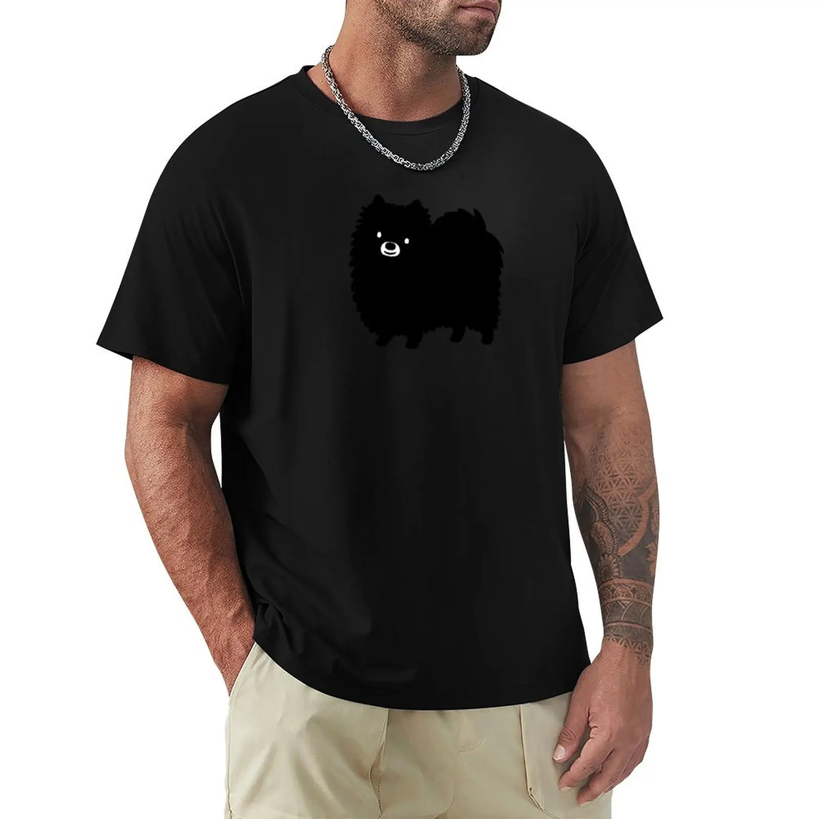 Cute Fluffy Black Pomeranian Cartoon Dog T-Shirt quick-drying new edition plus sizes mens t shirts