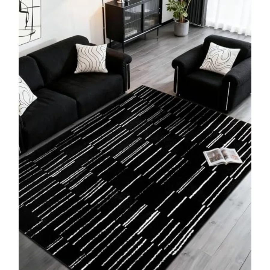 

5x7 Abstract Striped Area Rug, Modern Washable Stain Resistant Rugs Non Slip, Soft Indoor Floor Carpet for Living Room, Bedroom