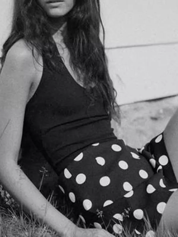 

Bla Polka Dot Ultra orts Women's Single Item Leg Lengthening White Match Polka Dot Pants Casual High Waist A-Line Skirt