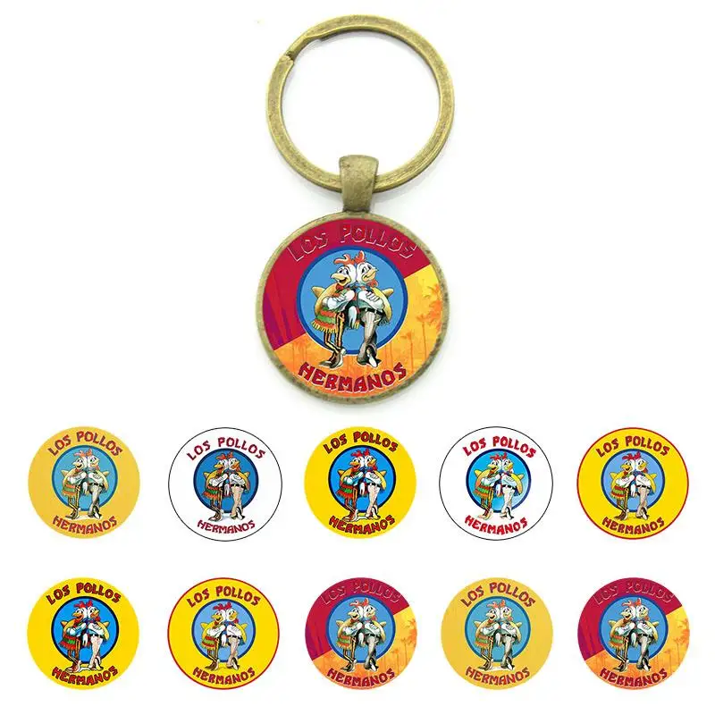 JWEIJIAO LOS POLLOS HERMANOS Chicken Brothers llavero cabujón de cristal llavero de cobre joyería de moda YFZ421