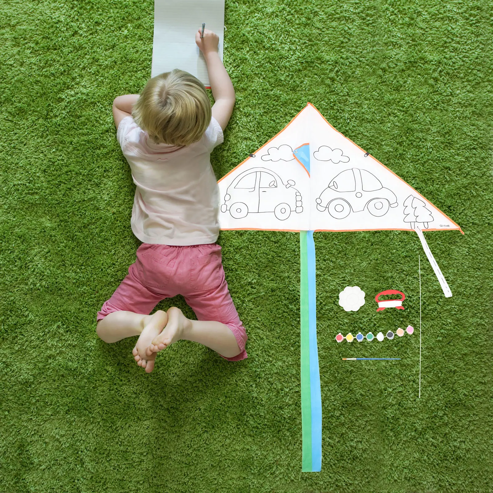 2 Sets DIY handbemaltes Drachen-Outdoor-Spielzeug für Kinder, zum Dekorieren, Ausmalen, Sommer, Graffiti, Polyester, Kind