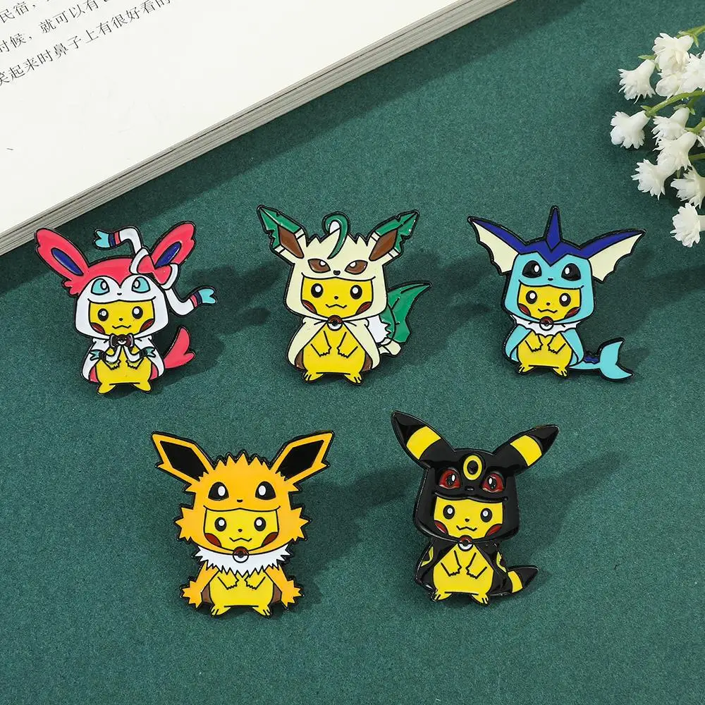 Cartoon Enamel Lapel Pins Kawaii Pikachu Eevee Metal Badges for Backpack Anime Brooches Cute Figure Pins for Women Men
