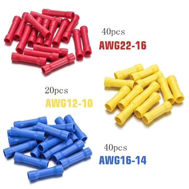 100 szt. Czerwone/niebieskie/żółte złącza stykowe zaciskane 12-10/22-16 AWG złącze stykowe w pełni izolowane złącza stykowe z drutu PVC