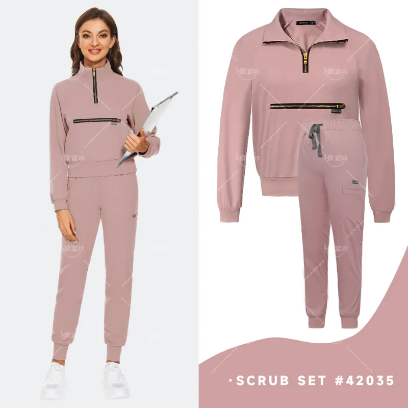 Solid Color Nurse Scrub Set Gown Pocket Joggers Pants Wholesale Price Scrubs Set for Women Pet Hospital Uniform Set Scrub Suits