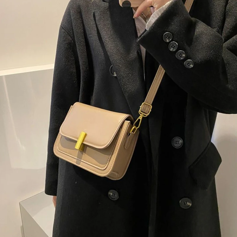 New Crossbody Bags for Women Flap Purses and Handbags Solid Color Vintage Brown Small Square Bag Female Shoulder Messenger Bags