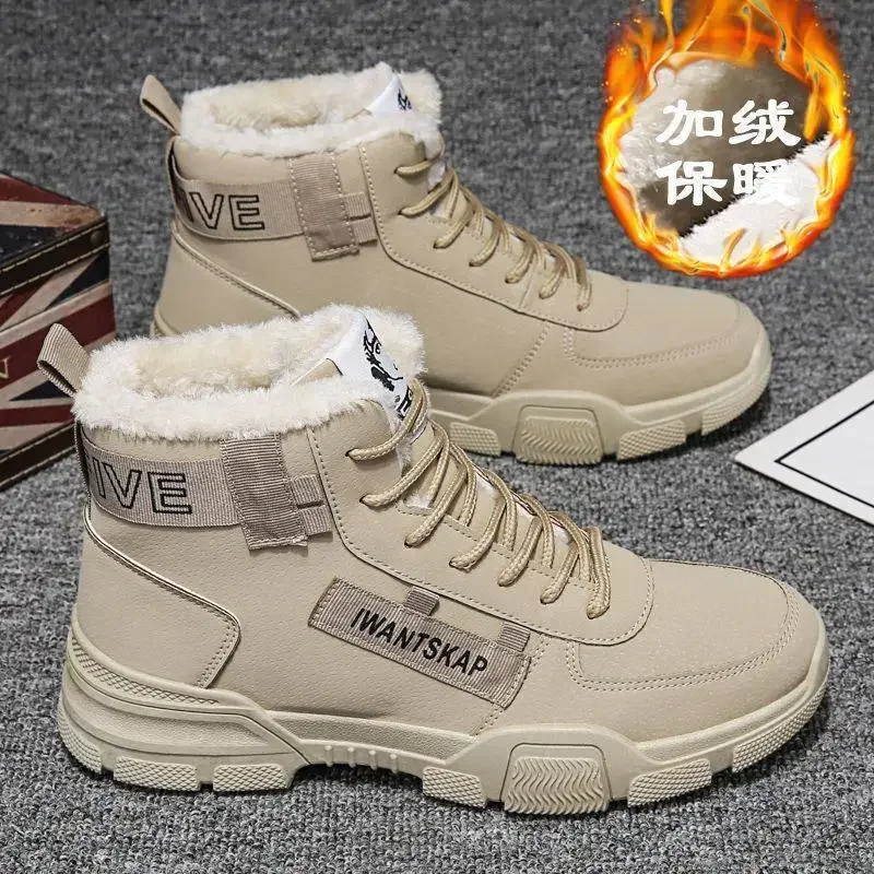 

Men Boots Winter High Top Men Shoes Korean Waterproof Lace Up Plush Comfortable Anti Slip Cold Proof Warm Cotton Shoe Snow Boots