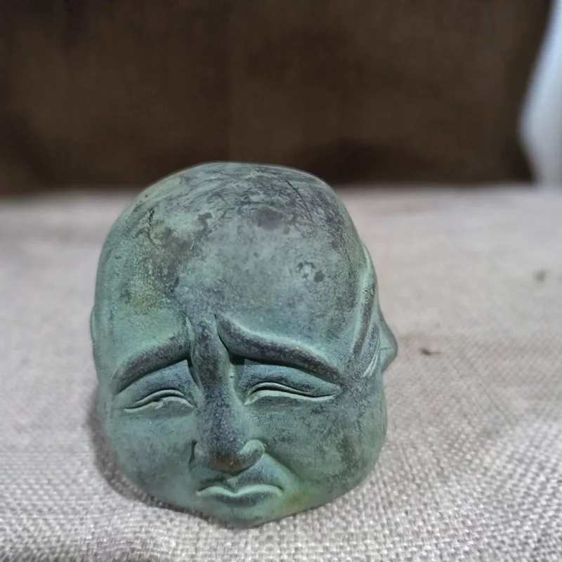 Antique Bronze Craftwork, Small Four-sided Headed Sculpture, Metal Figure Ornament