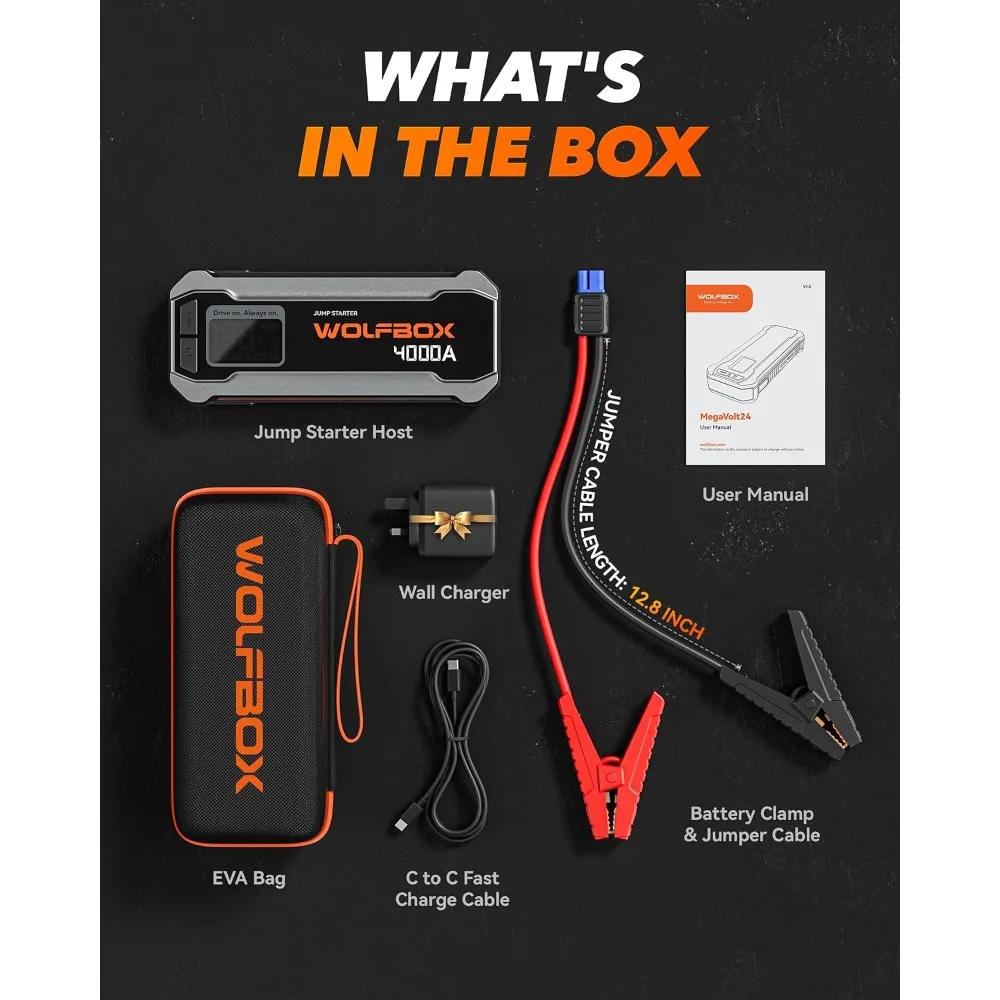 4000A Jump Starter, 12V Car Battery Booster with 65W USB-C Quick Charger, LED Display, 88.8Wh Portable Power Pack for Gas/Diesel Engines Up to 10L view 6