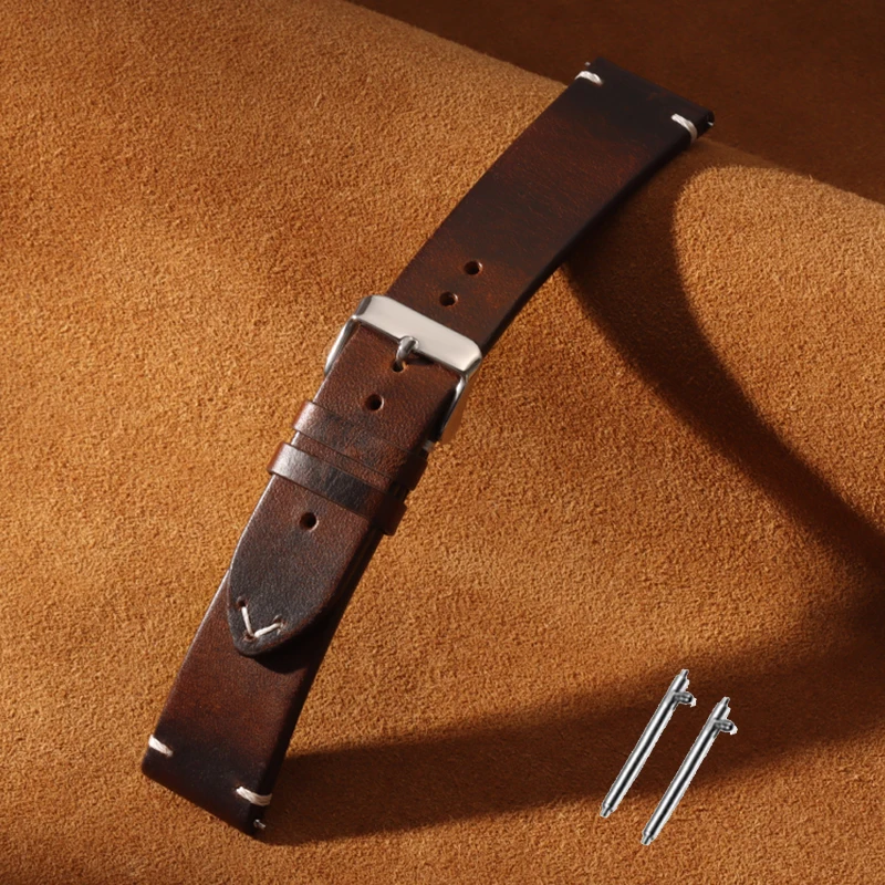 

Vintage Oil Wax Leather Watch Band 18mm 19mm 20mm 22mm Handmade Stitching Cowhide Strap for Seiko Smartwatch Quick Release Belt