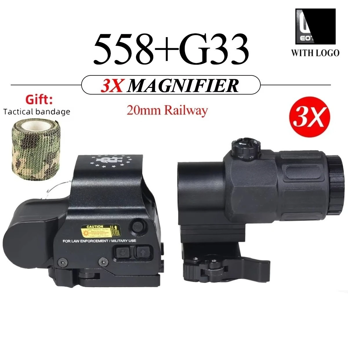 NONE E*T*CH 558 DC* Grün Red Dot Holographische Anblick W/G33/G43/G45 3X 5X Lupe Airsoft Jagd Fit 20mm Schiene Halterungen & QD Hebel 10