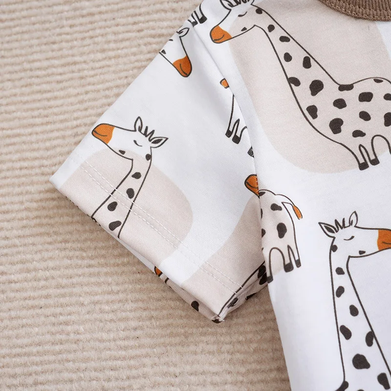 Newborn Baby boys Clothes Set Fashion Summer Toddler Outfit giraffe print pants cotton short sleeve Newborn Infant Clothing