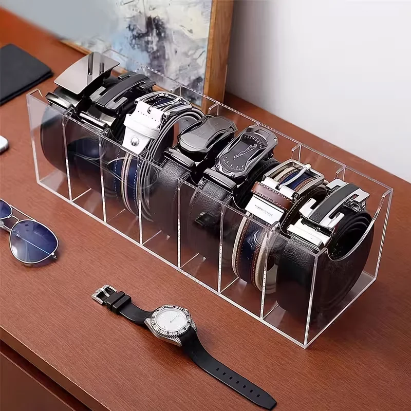 Acrylic Belt Organizer, Acrylic 2/3/5/7 Compartments Container Storage Holder, Clear Display Case for Closet Tie and Bow Tie