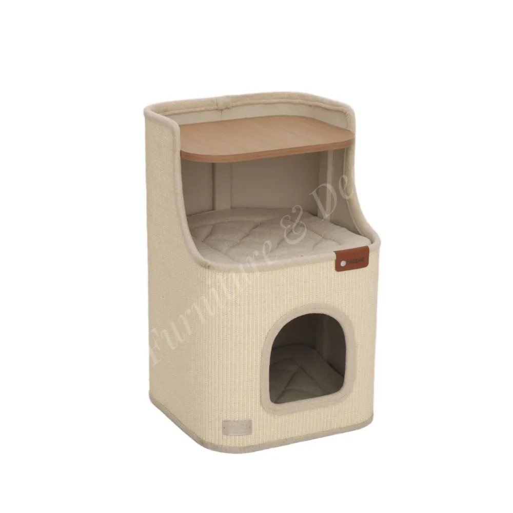 Quadratisches Katzenbett aus Sisal und Polyester, Kratzkorb, Kartonverpackt für Kleine Katzen, Platzsparendes Minimalistisches Design für Innenräume und Wohnzimmer