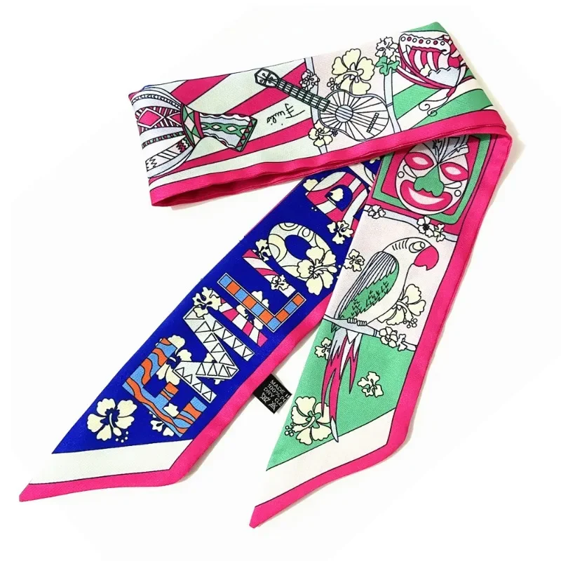 Spring 2024 New Style Match Color Letter Lady Adornment Small Silk Scarf Tie Bag Handle Ribbon Headband Small Scarf