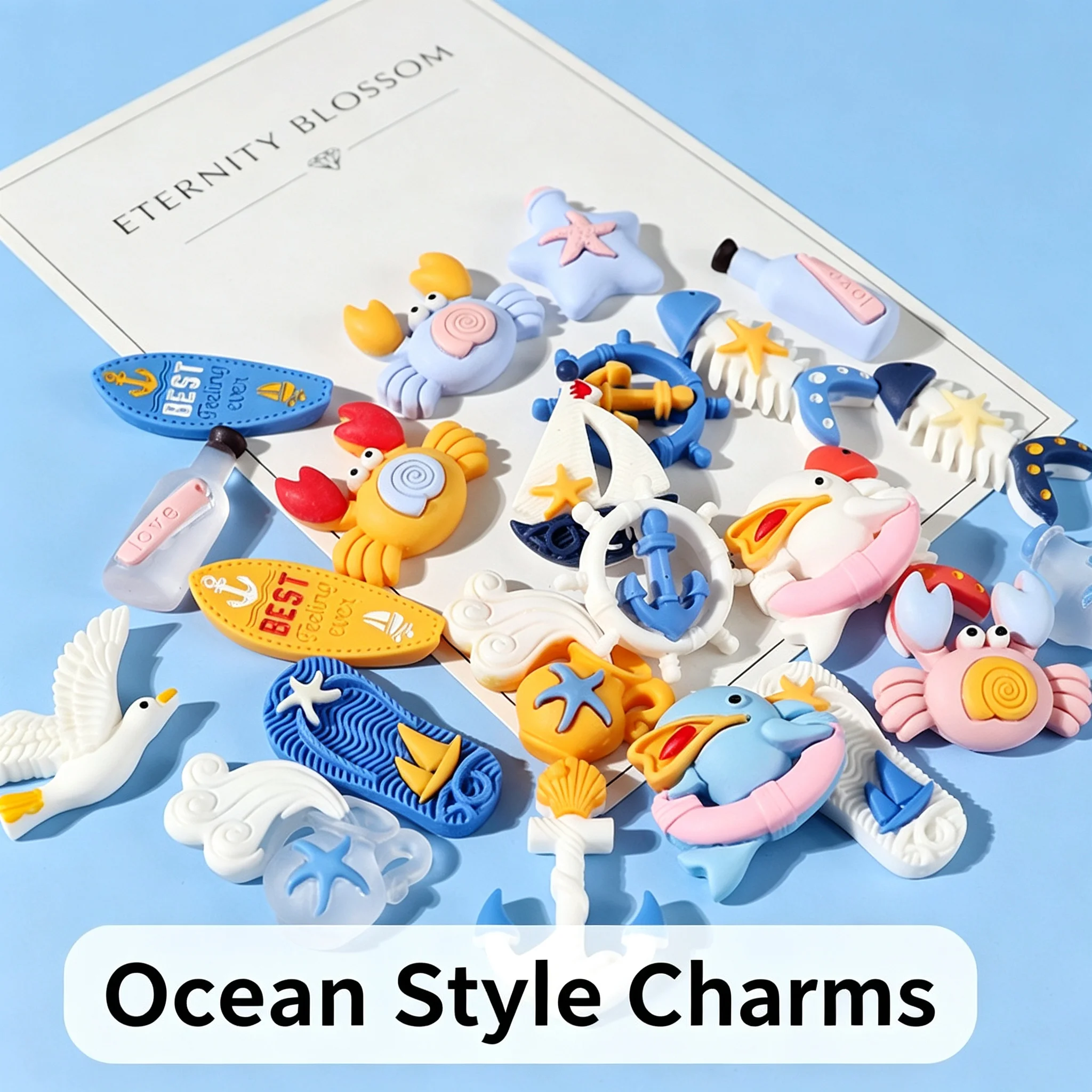 20pcs Mixed Ocean Beach Resin Flat Back Charms - Crab, Sailboat & Shell DIY Craft Supplies for Hair Clips, Phone Cases