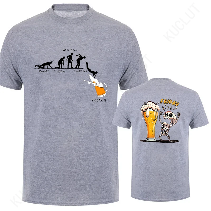 Funny Men's T Shirt Skeleton Enjoying FRIDAY Beer Day T-Shirt Finally Friday for Drink Lover Male Fashion Short Sleeve Tees image 3