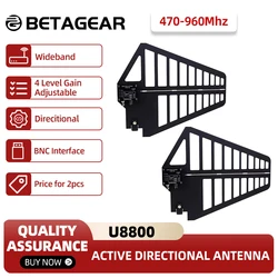 Betagear 2Pcs Active Antenna UA8800 9-12V Input Directional Power Antena 470-950Mhz BNC Cable For Wireless Microphones 300Meters