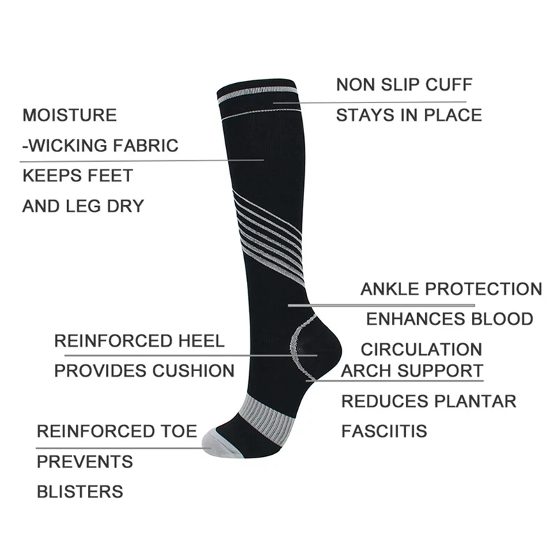 Compression Socks Marathon Hiking Running Football Sports Socks Medical Blood Circulation Diabetes Edema Pregnancy Nurse Socks