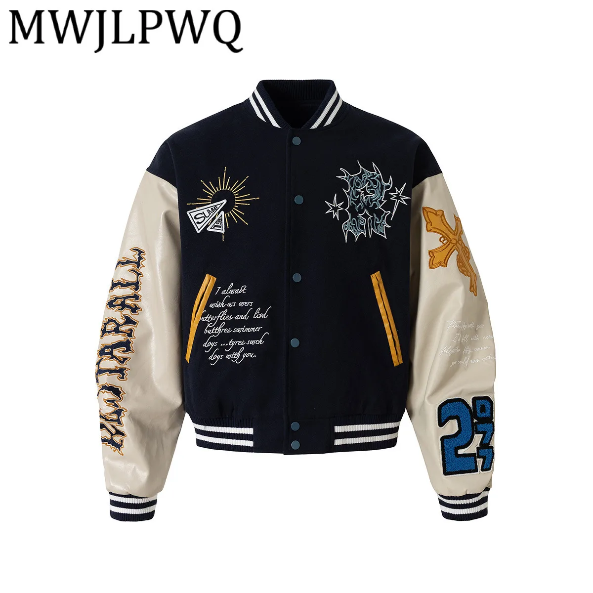 

MWJLPWQ модная осенняя новинка 202, американская бейсбольная куртка с тяжелой вышивкой, мужская повседневная куртка High Streeyt со сращенным дизайном 21218