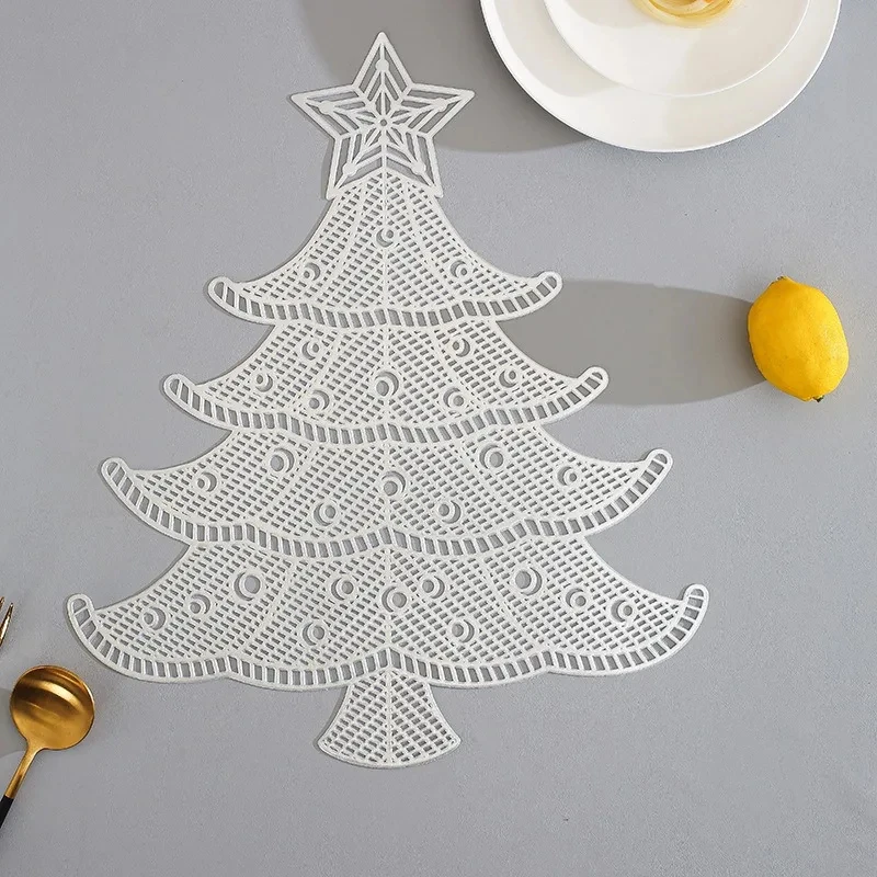 Christmas Decoration Placemat  Hollowed Out Christmas Tree Placemats Household Insulated Mat Dining Table Xmas Gifts