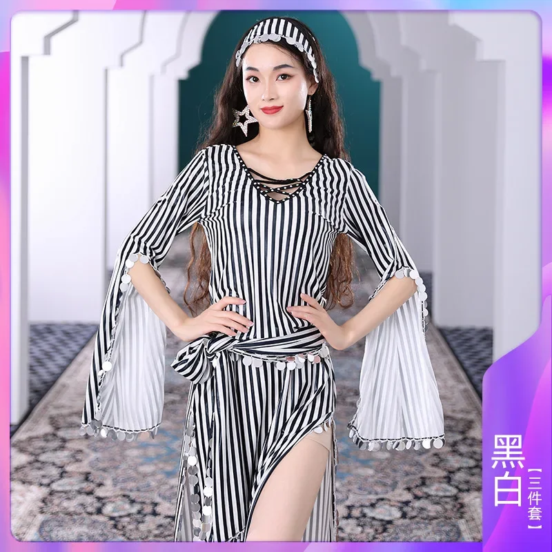 3 szt. Kostium do tańca orientalnego, nowe stroje do tańca brzucha, brązujące cekiny, szata baladi, ludowy taniec saidi, taniec z laską