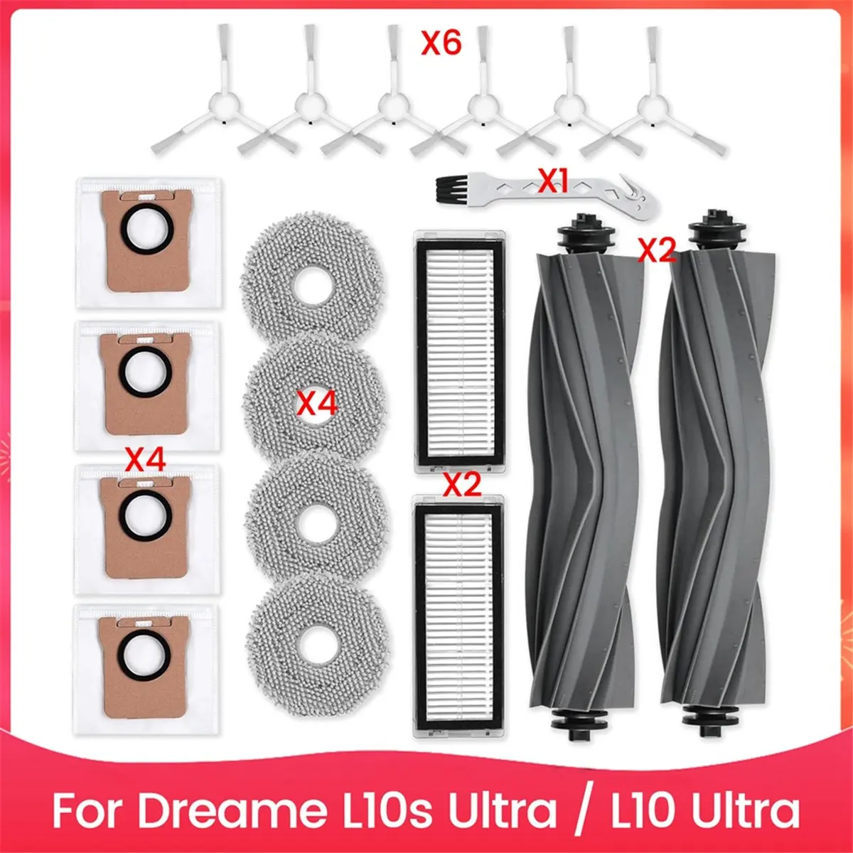 

A51U Replacement Parts Accessories Kit for Dreame L10s Ultra / L10 Ultra Robot Vacuum Main Side Brush Hepa Filter Mop Cloth